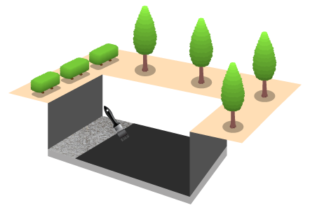 Illustration of waterproofing process with concrete and trees